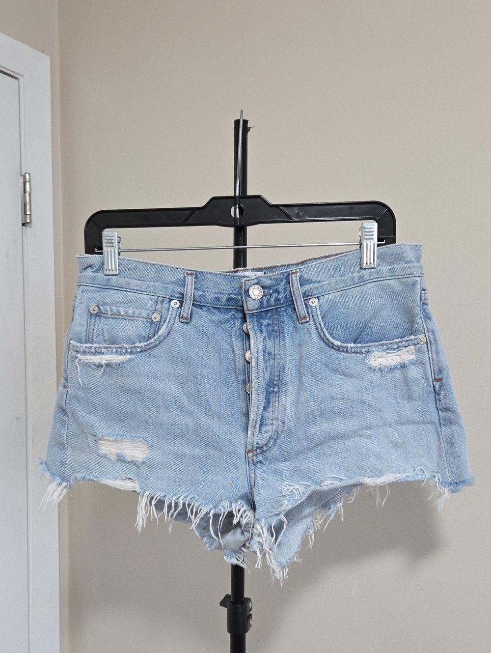 Agolde 100% Cotton Light Blue Distressed Denim Cutoff Shorts